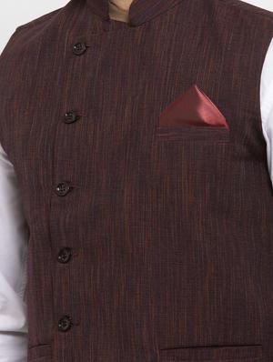purple melange khaadi nehru jacket - 18400345 - Standard Image - 5