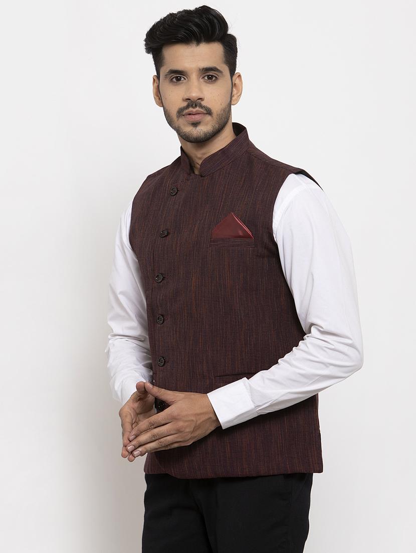 purple melange khaadi nehru jacket - 18400345 - Zoom Image - 2