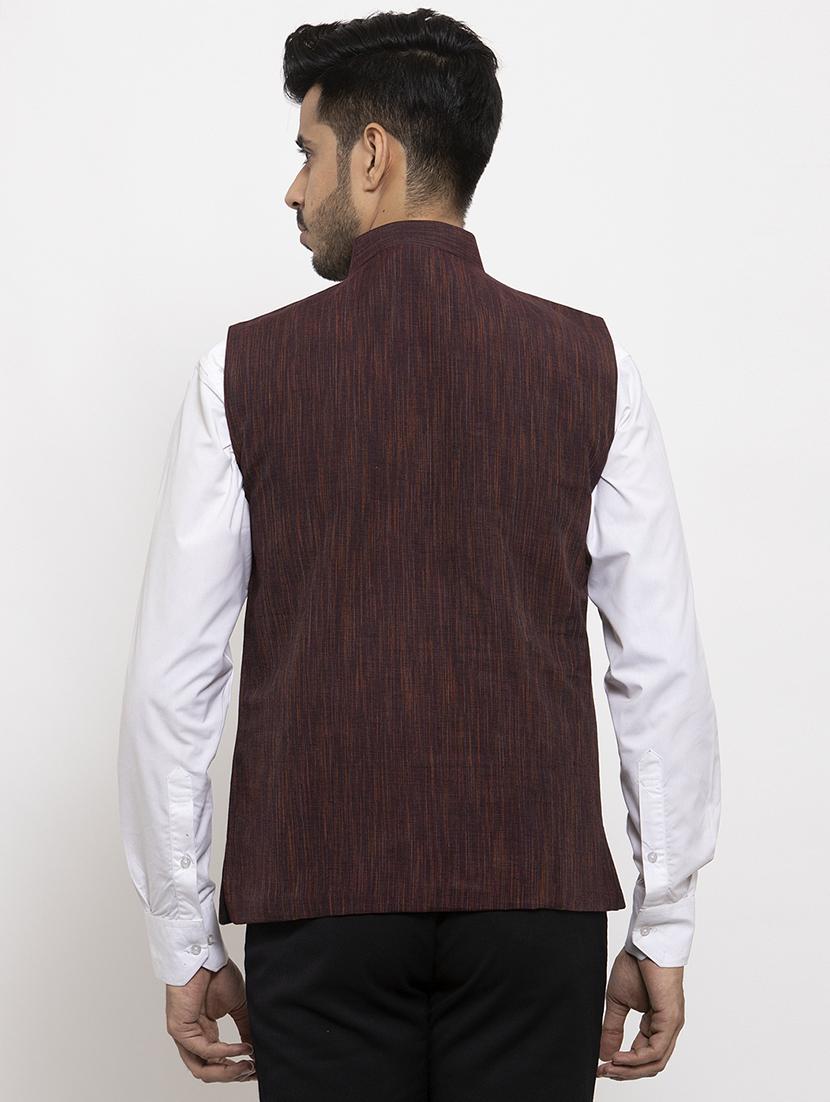 purple melange khaadi nehru jacket - 18400345 - Zoom Image - 3