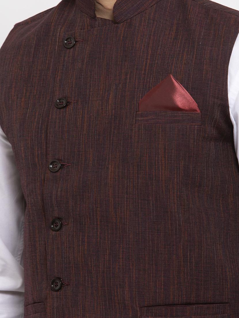 purple melange khaadi nehru jacket - 18400345 - Zoom Image - 5