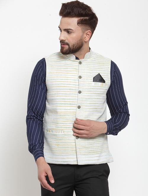 white melange khaadi nehru jacket - 18400347 - Standard Image - 1