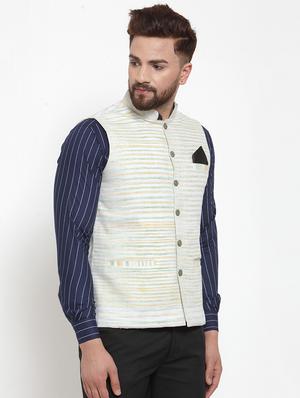 white melange khaadi nehru jacket - 18400347 - Standard Image - 2