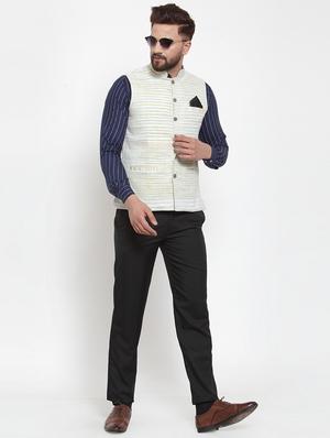 white melange khaadi nehru jacket - 18400347 - Standard Image - 4