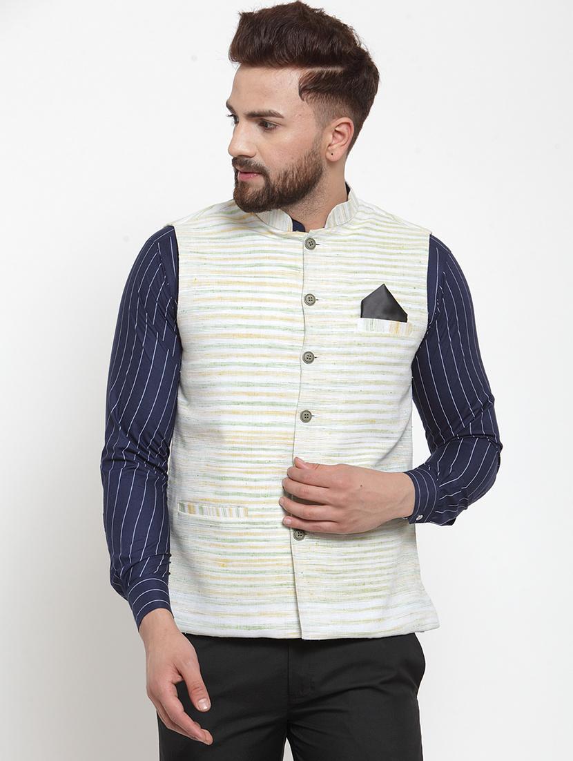 white melange khaadi nehru jacket - 18400347 - Zoom Image - 1