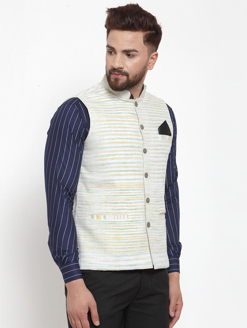 white melange khaadi nehru jacket - 18400347 - Zoom Image - 2