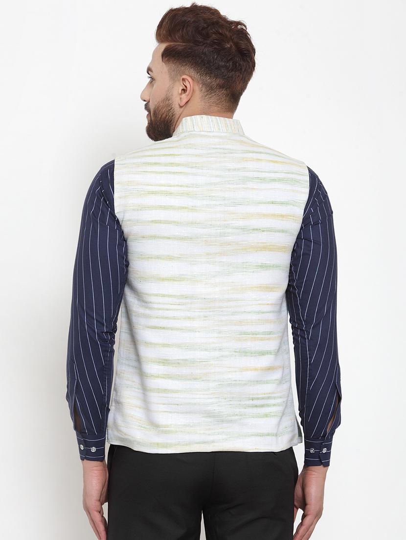white melange khaadi nehru jacket - 18400347 - Zoom Image - 3