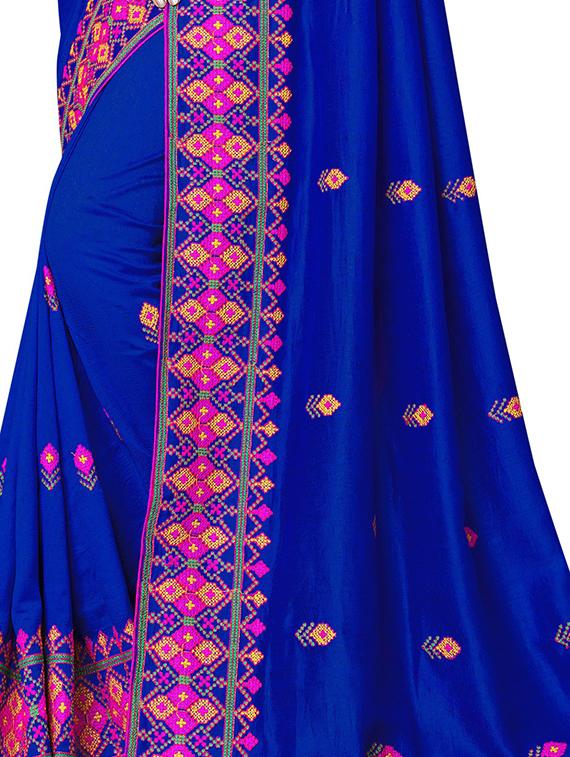 blue georgette embroidered saree with blouse - 18401164 - Zoom Image - 3