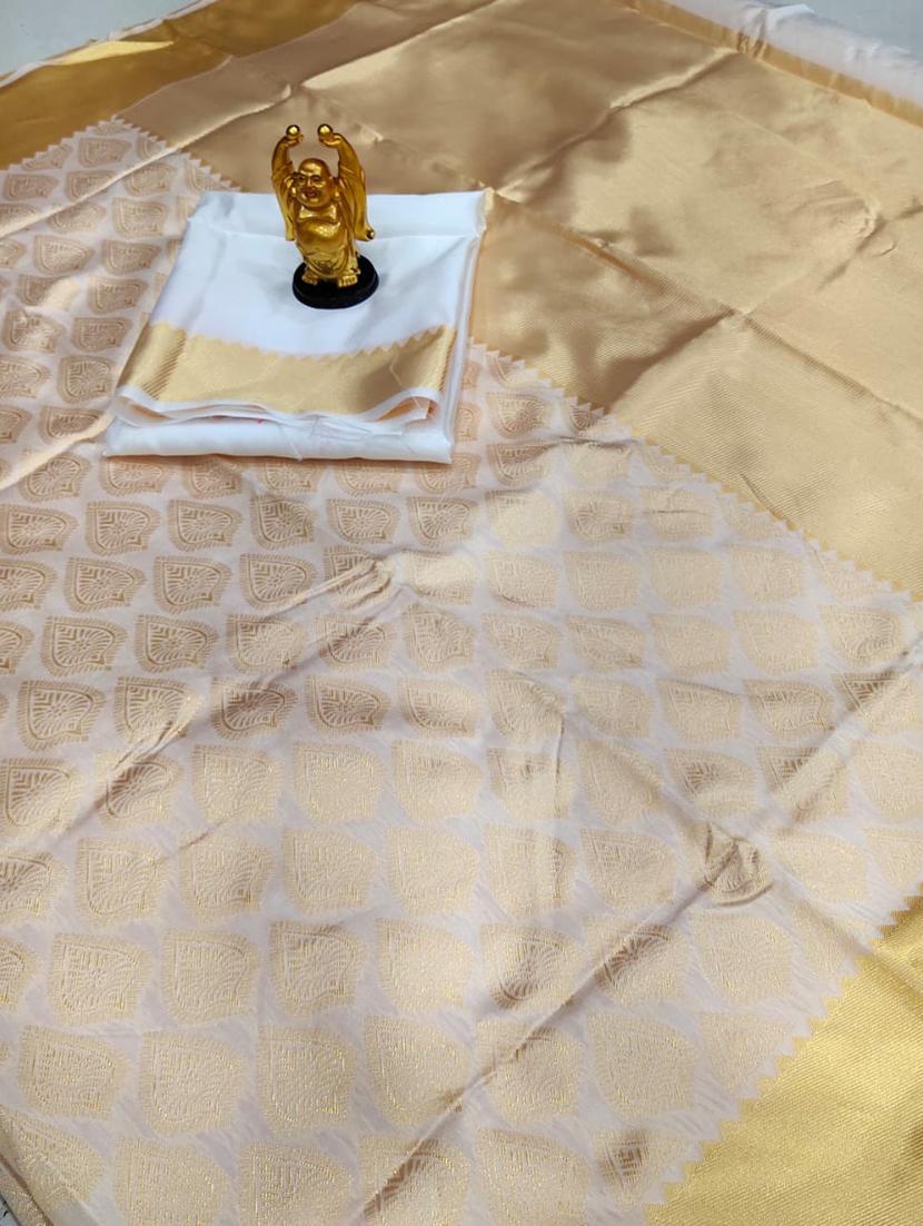 cream silk banarasi saree with blouse - 18401368 - Zoom Image - 5