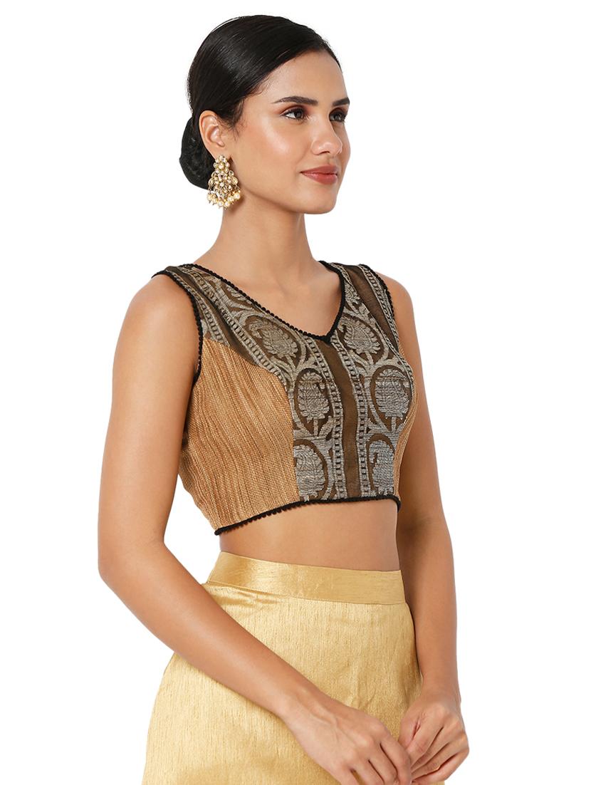 gold cotton printed blouse - 18401852 - Zoom Image - 3
