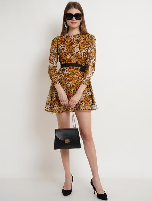 tie front animal fit & flare dress - 18402173 - Standard Image - 1