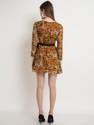 tie front animal fit & flare dress - 18402173 - Standard Image - 4