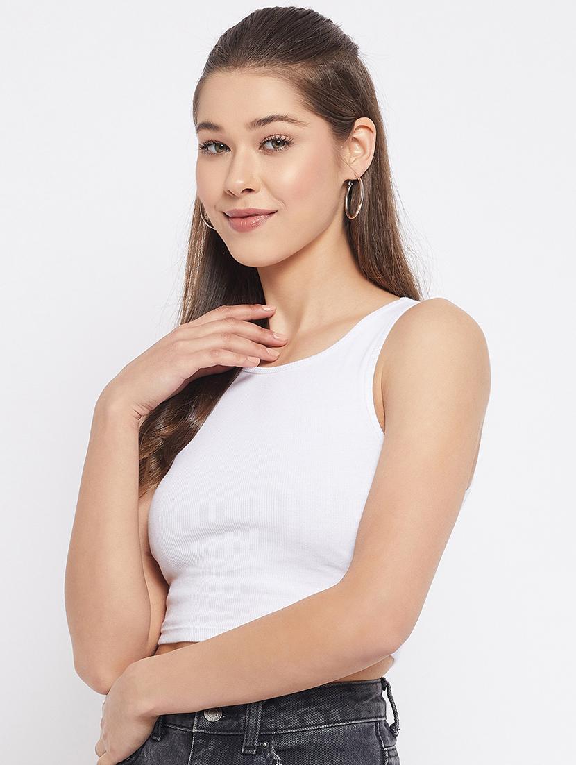 round neck solid crop top - 18402510 - Zoom Image - 2