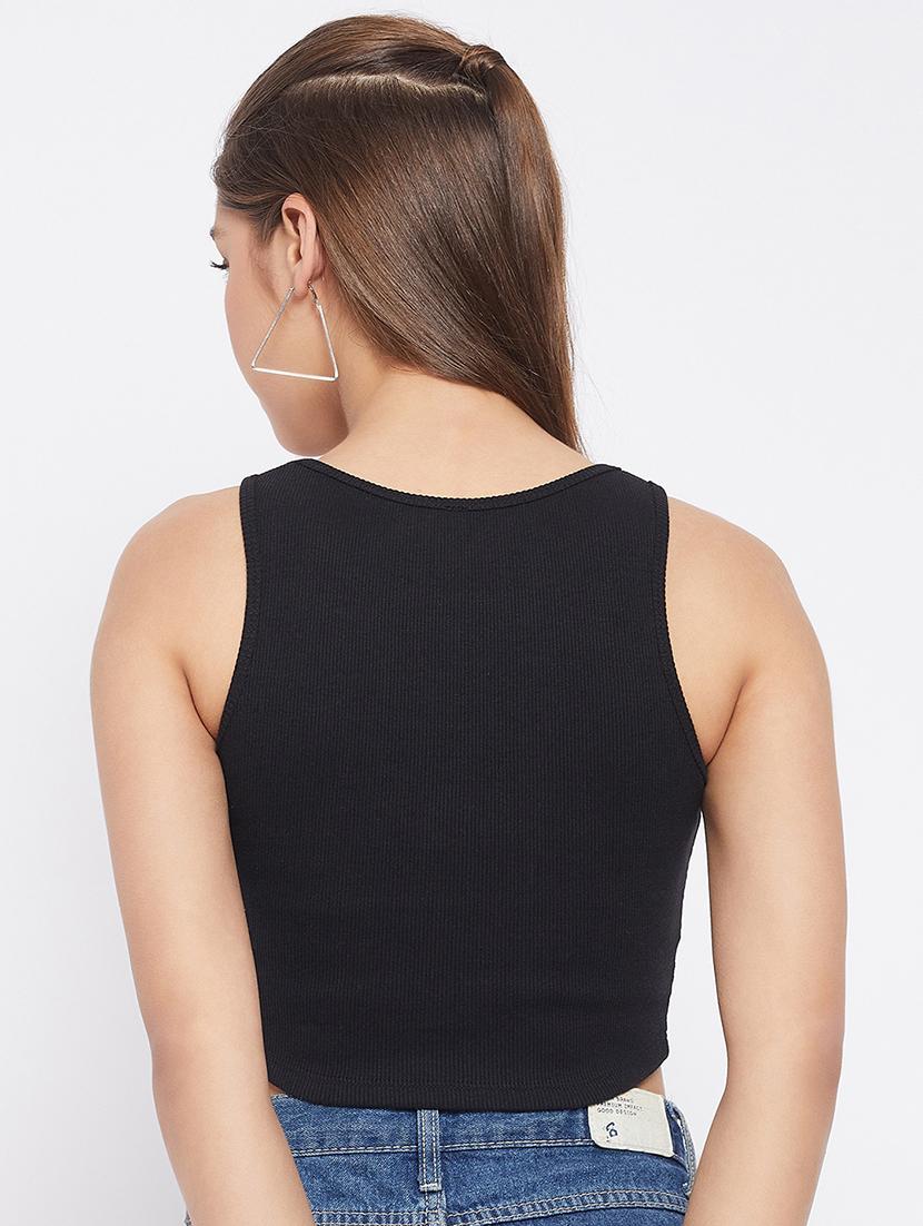 round neck solid crop top - 18402511 - Zoom Image - 3