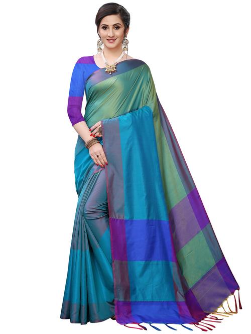 turquoise art silk woven saree with blouse - 18402763 - Standard Image - 1