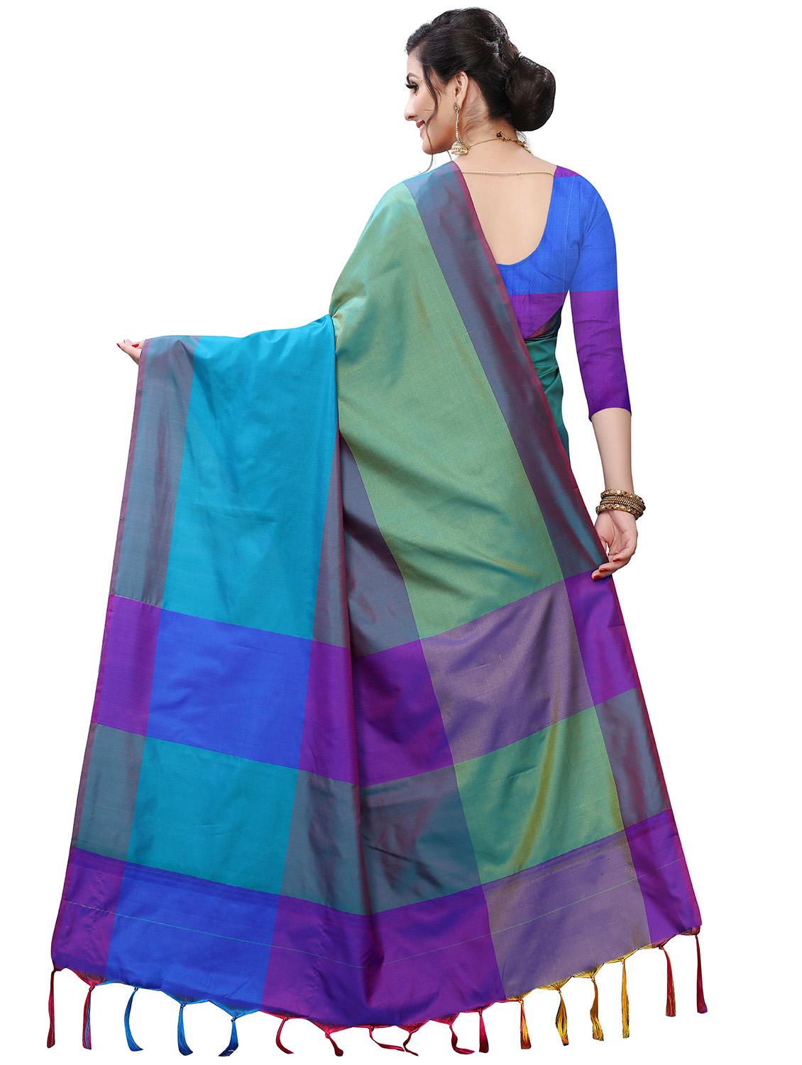 turquoise art silk woven saree with blouse - 18402763 - Zoom Image - 2