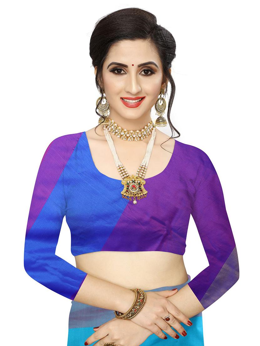 turquoise art silk woven saree with blouse - 18402763 - Zoom Image - 3