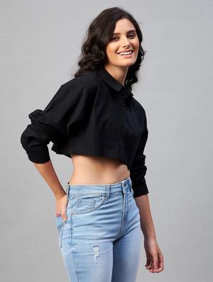 black solid crop shirt - 18402834 - Standard Image - 2