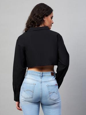 black solid crop shirt - 18402834 - Standard Image - 3