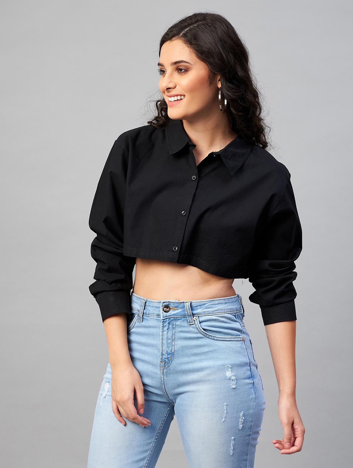 black solid crop shirt - 18402834 - Zoom Image - 1