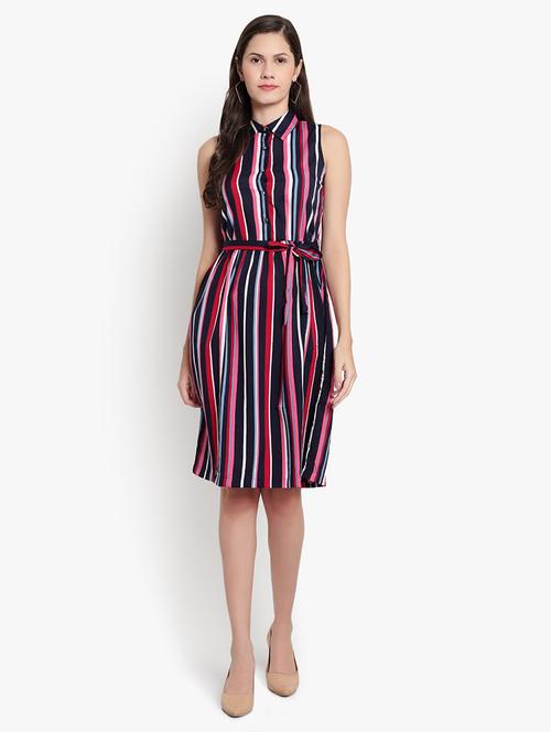 tie front striped a-line dress - 18403648 - Standard Image - 1