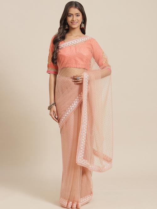 peach embroidered saree with blouse - 18404114 - Standard Image - 1