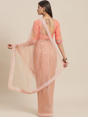 peach embroidered saree with blouse - 18404114 - Standard Image - 2