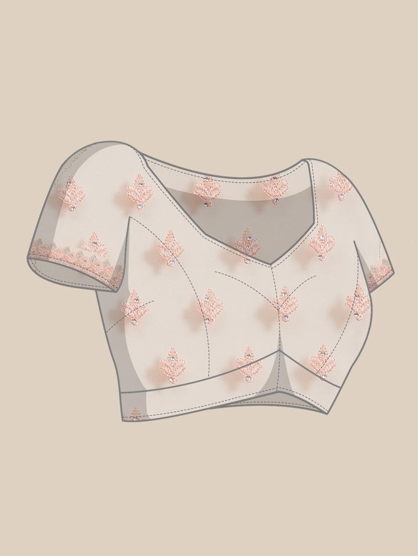 peach embroidered saree with blouse - 18404114 - Zoom Image - 3