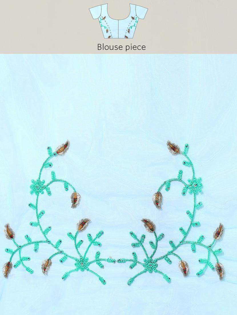 turquoise embroidered saree with blouse - 18404117 - Zoom Image - 6