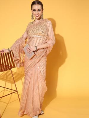peach embroidered saree with blouse - 18404120 - Standard Image - 2