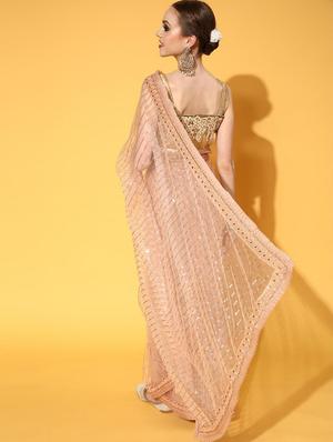 peach embroidered saree with blouse - 18404120 - Standard Image - 3