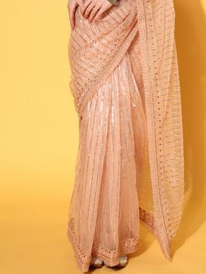 peach embroidered saree with blouse - 18404120 - Standard Image - 4