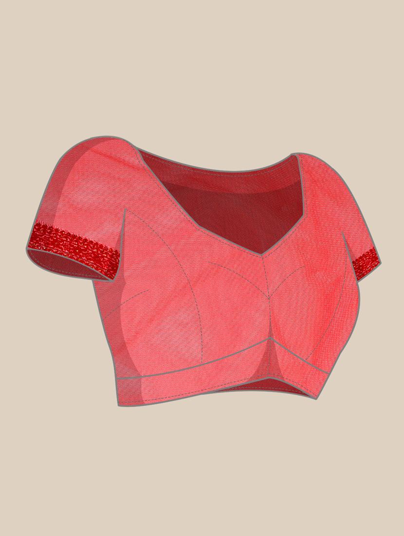red embroidered saree with blouse - 18404124 - Zoom Image - 5
