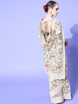 cream embroidered saree with blouse - 18404129 - Standard Image - 2