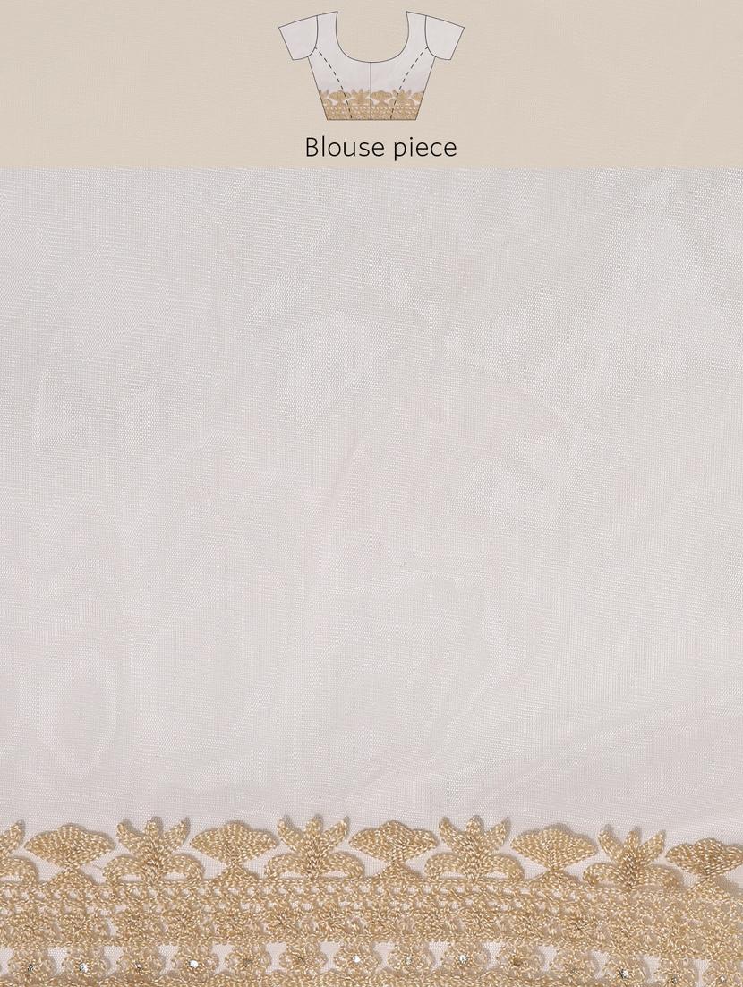 cream embroidered saree with blouse - 18404129 - Zoom Image - 6