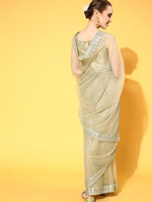 green embroidered saree with blouse - 18404174 - Standard Image - 3