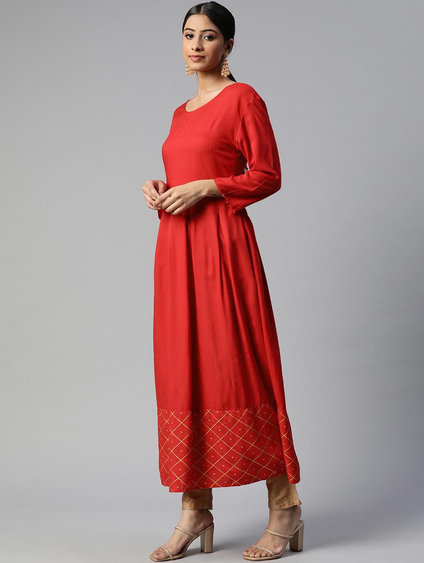 red rayon anarkali kurta - 18404755 - Zoom Image - 2