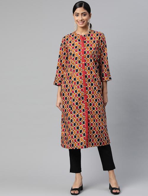 mustard cotton aline kurta - 18404778 - Standard Image - 1