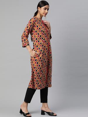 mustard cotton aline kurta - 18404778 - Standard Image - 2