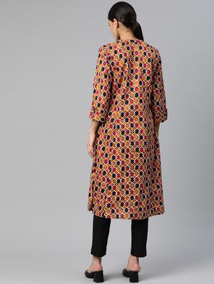mustard cotton aline kurta - 18404778 - Standard Image - 3