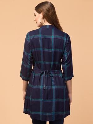 mandarin neck checkered tunic - 18404888 - Standard Image - 3