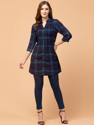 mandarin neck checkered tunic - 18404888 - Standard Image - 4