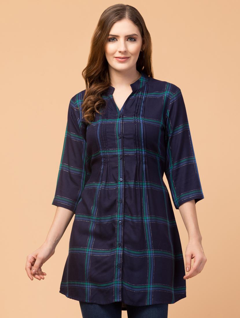 mandarin neck checkered tunic - 18404888 - Zoom Image - 1