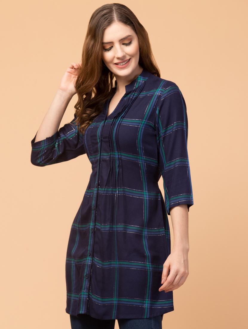 mandarin neck checkered tunic - 18404888 - Zoom Image - 2