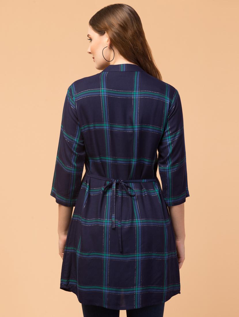 mandarin neck checkered tunic - 18404888 - Zoom Image - 3