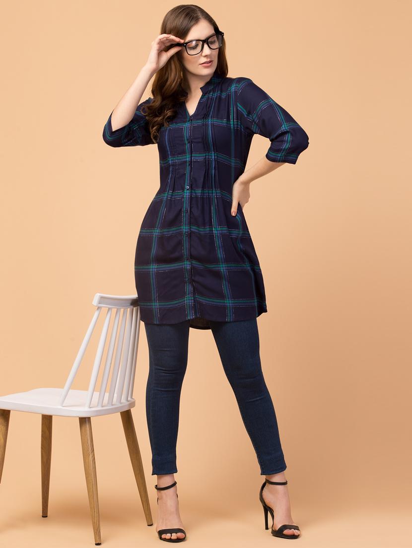 mandarin neck checkered tunic - 18404888 - Zoom Image - 5