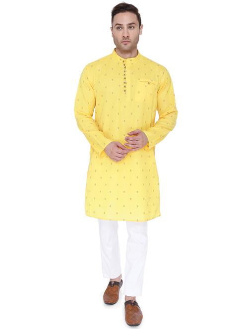yellow self-designed long kurta - 18405018 - Very Small Image - 1