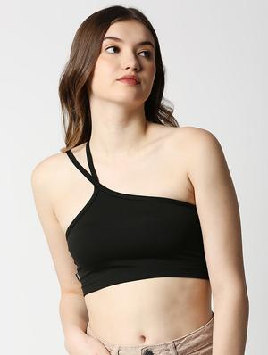 single shoulder solid crop top - 18405776 - Standard Image - 3