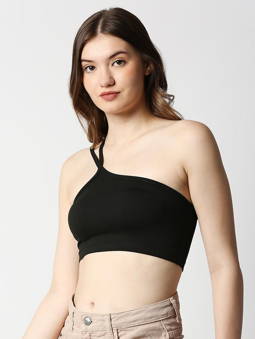 single shoulder solid crop top - 18405776 - Zoom Image - 2