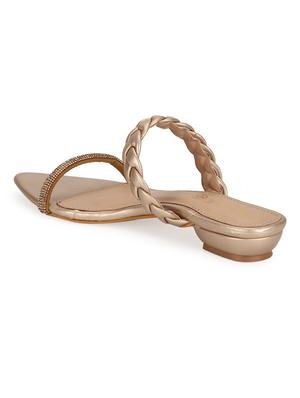 gold pu slip on sandals - 18405931 - Standard Image - 3