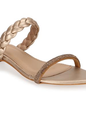 gold pu slip on sandals - 18405931 - Standard Image - 4